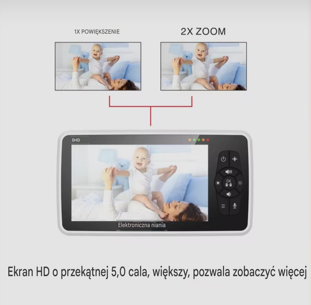 Inteligentna Elektroniczna Niania HD 5" z Kamerą i Temperaturą