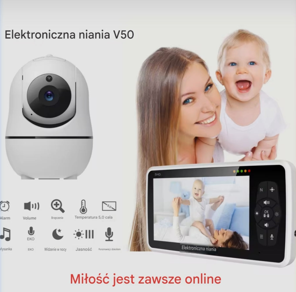 Inteligentna Elektroniczna Niania HD 5" z Kamerą i Temperaturą