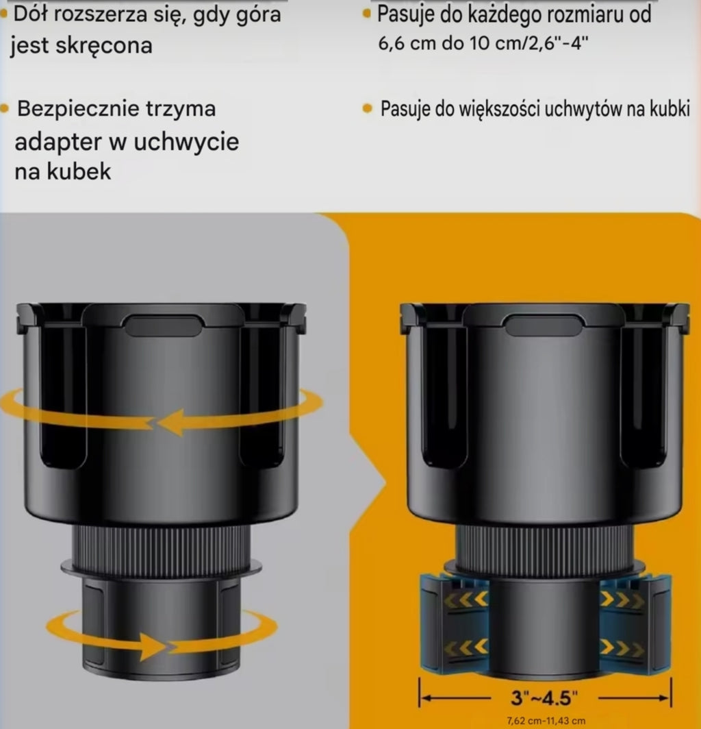Wielofunkcyjny Uchwyt Samochodowy 2w1 na Kubek i Telefon | Organizer do Auta